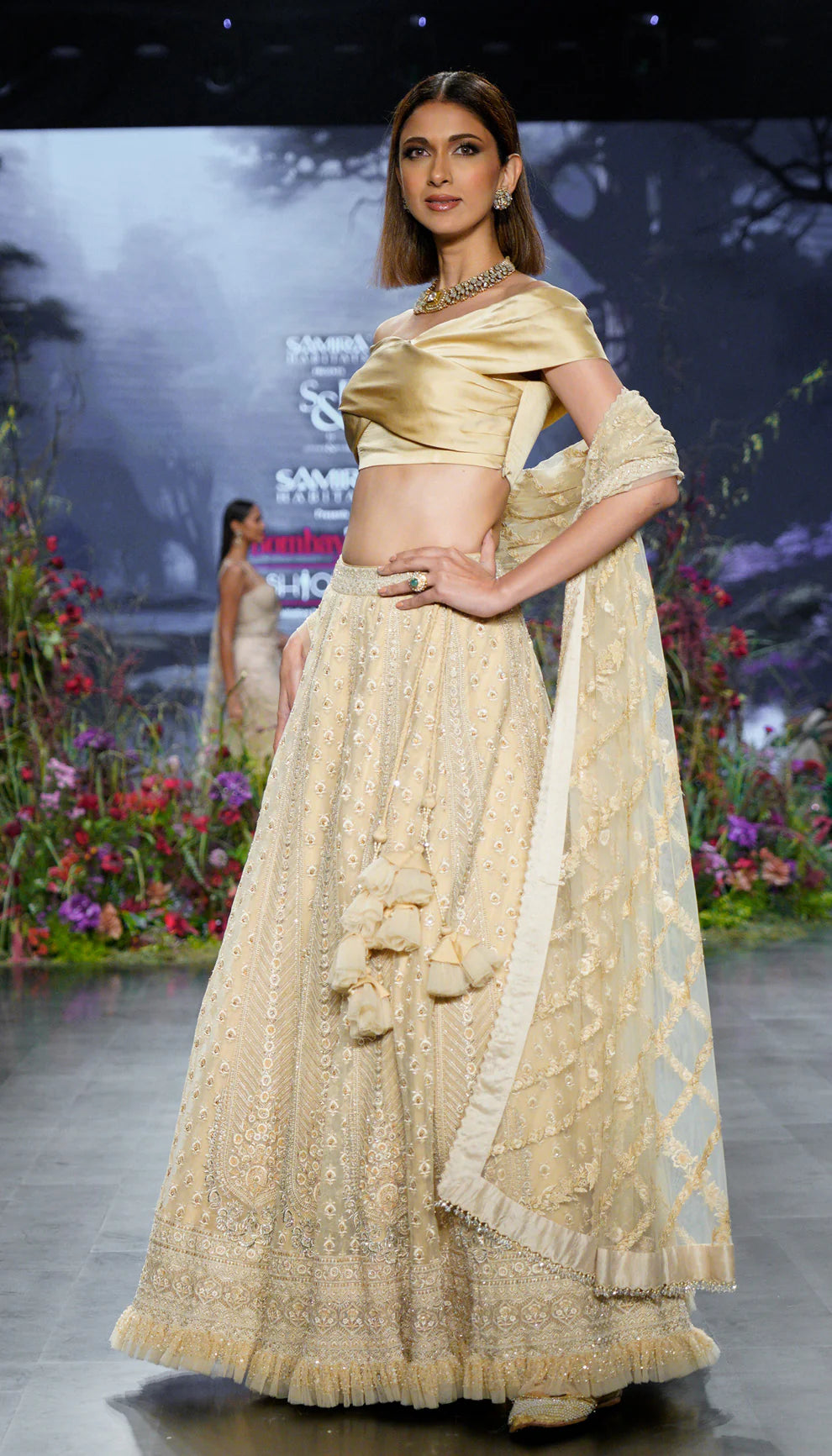Almond Beige Tulle Lehenga