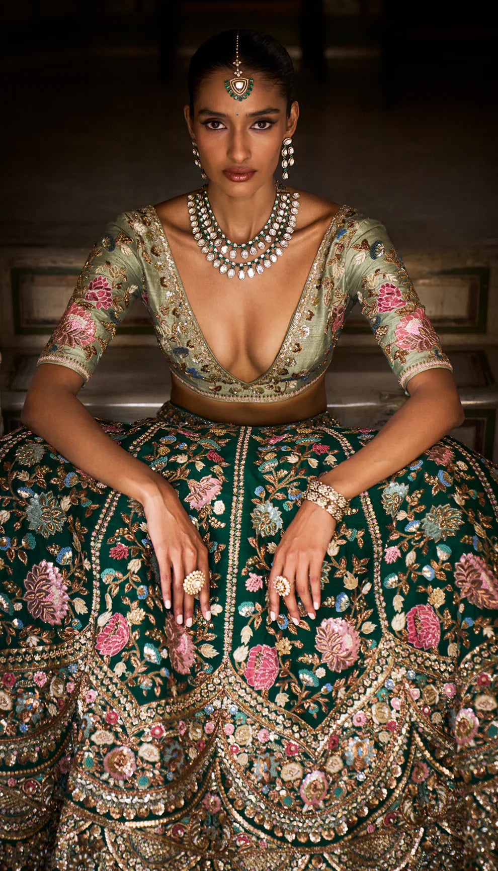 Pichwai Green Lehenga