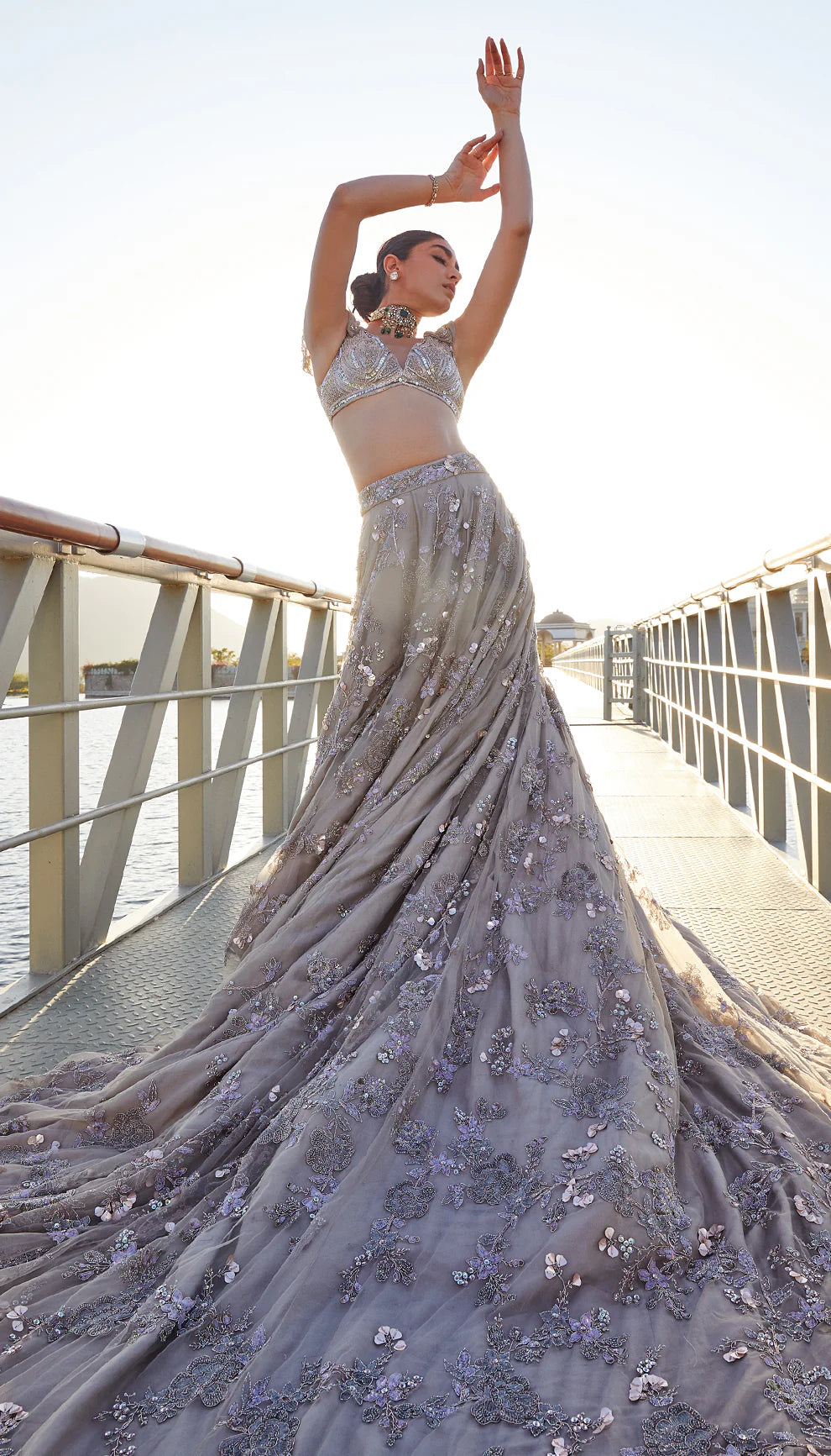 Moon Grey Tulle Trail Lehenga