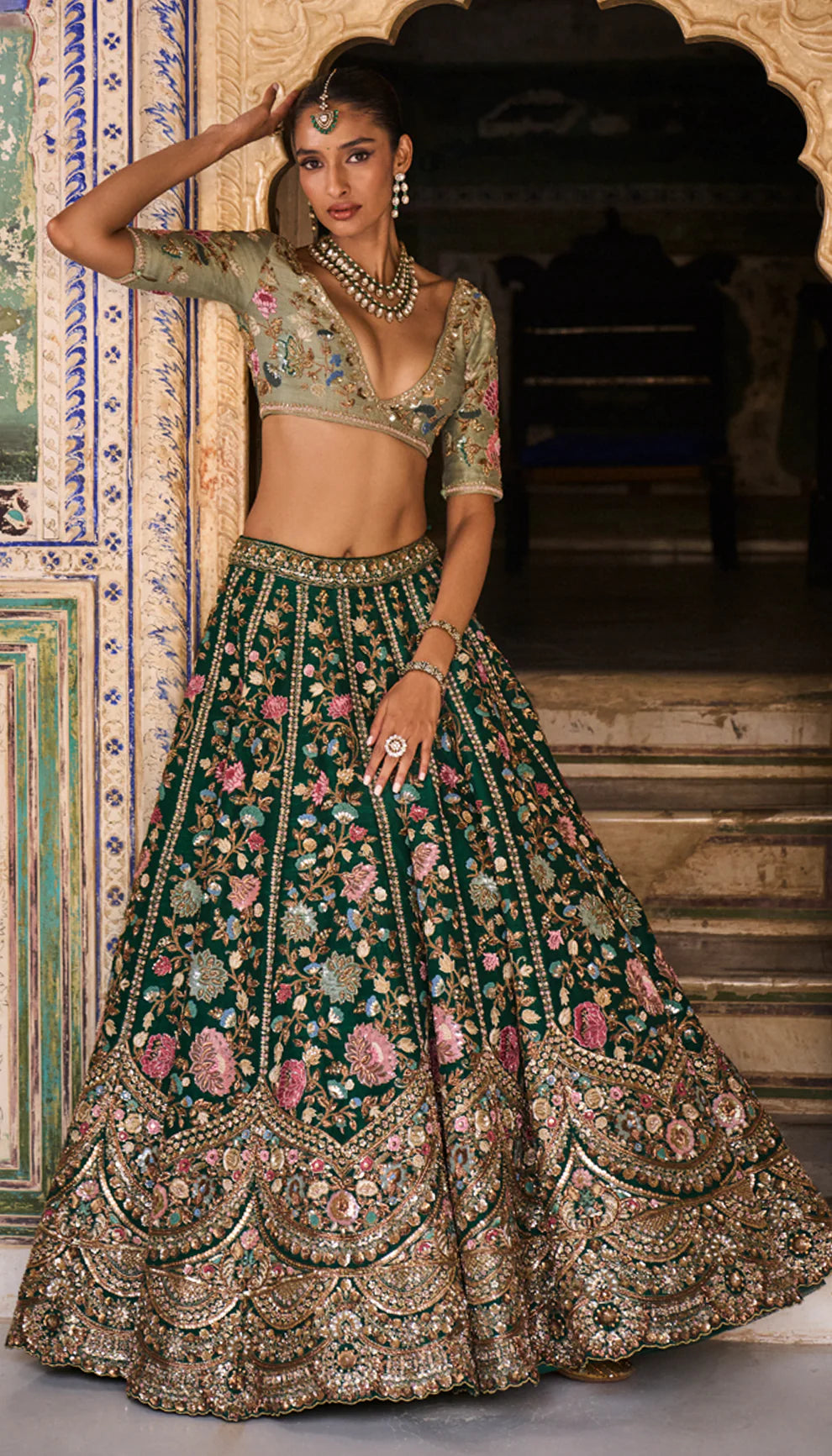Pichwai Green Lehenga