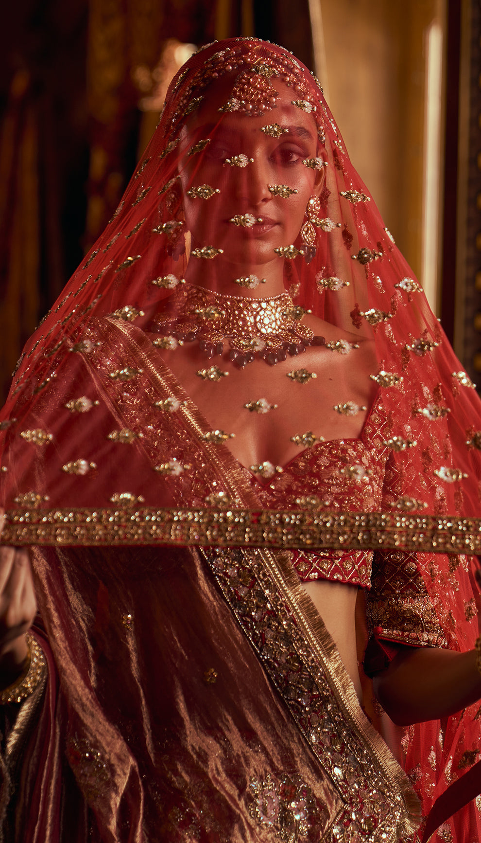 Red Raw Silk Bouquet Lehenga