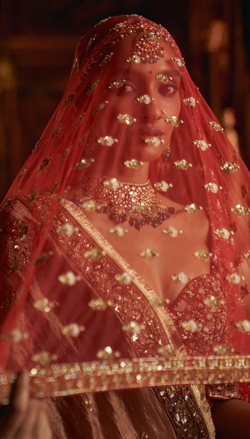 Red Raw Silk Bouquet Lehenga
