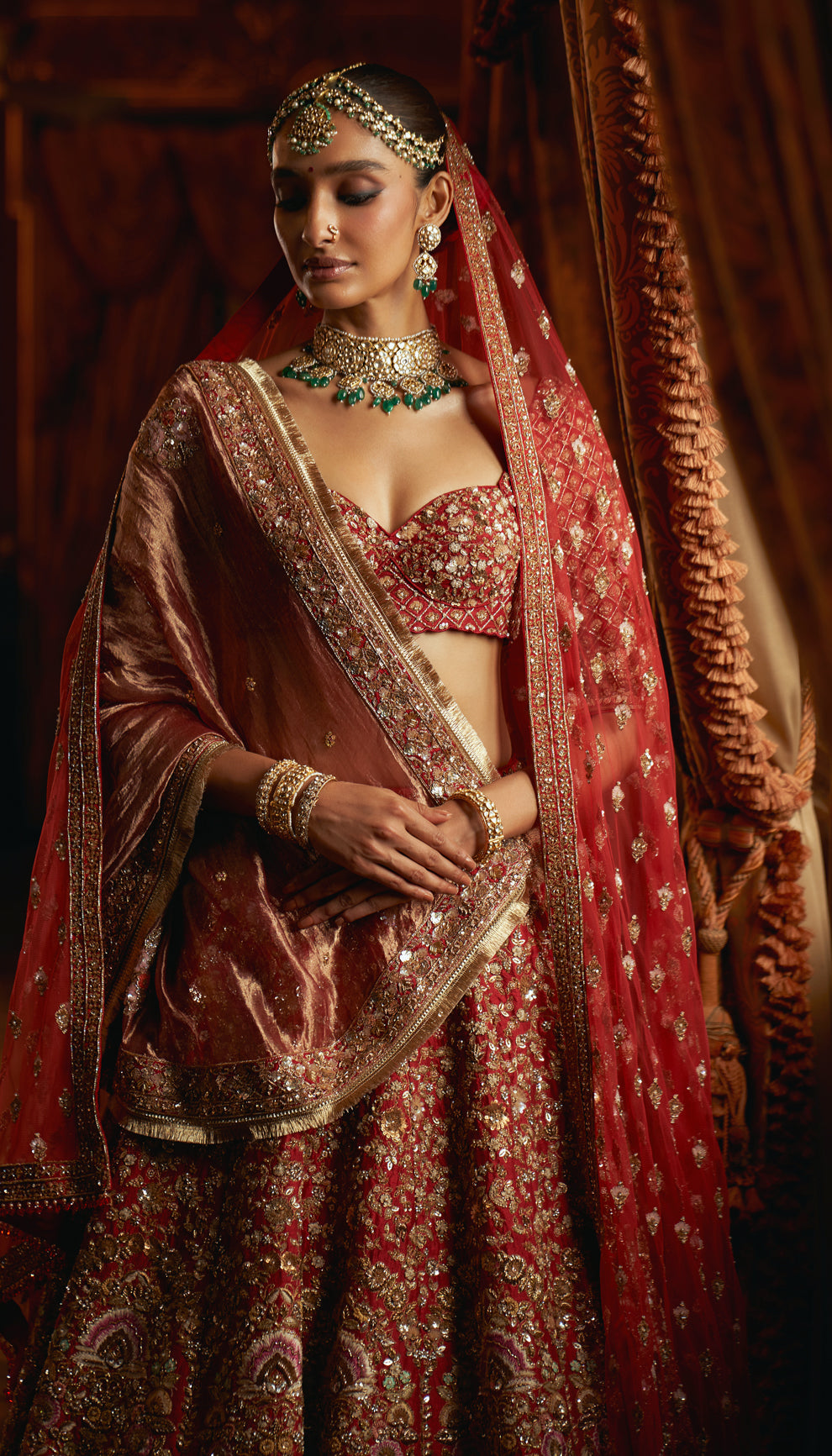 Red Raw Silk Bouquet Lehenga