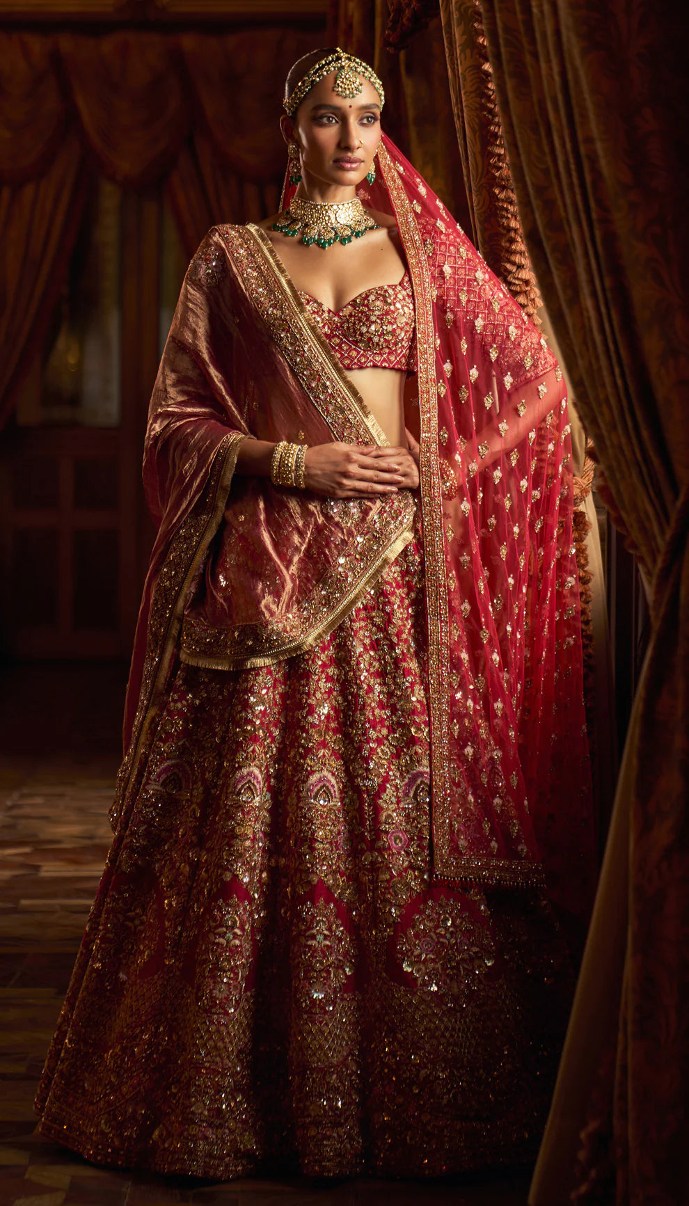 Red Raw Silk Bouquet Lehenga