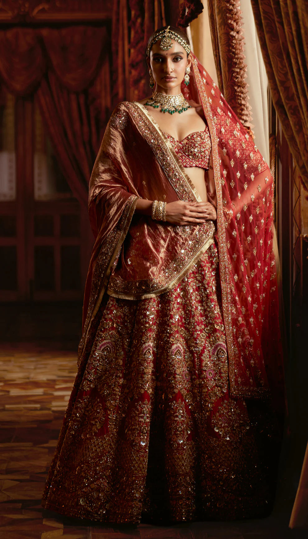 Red Raw Silk Bouquet Lehenga