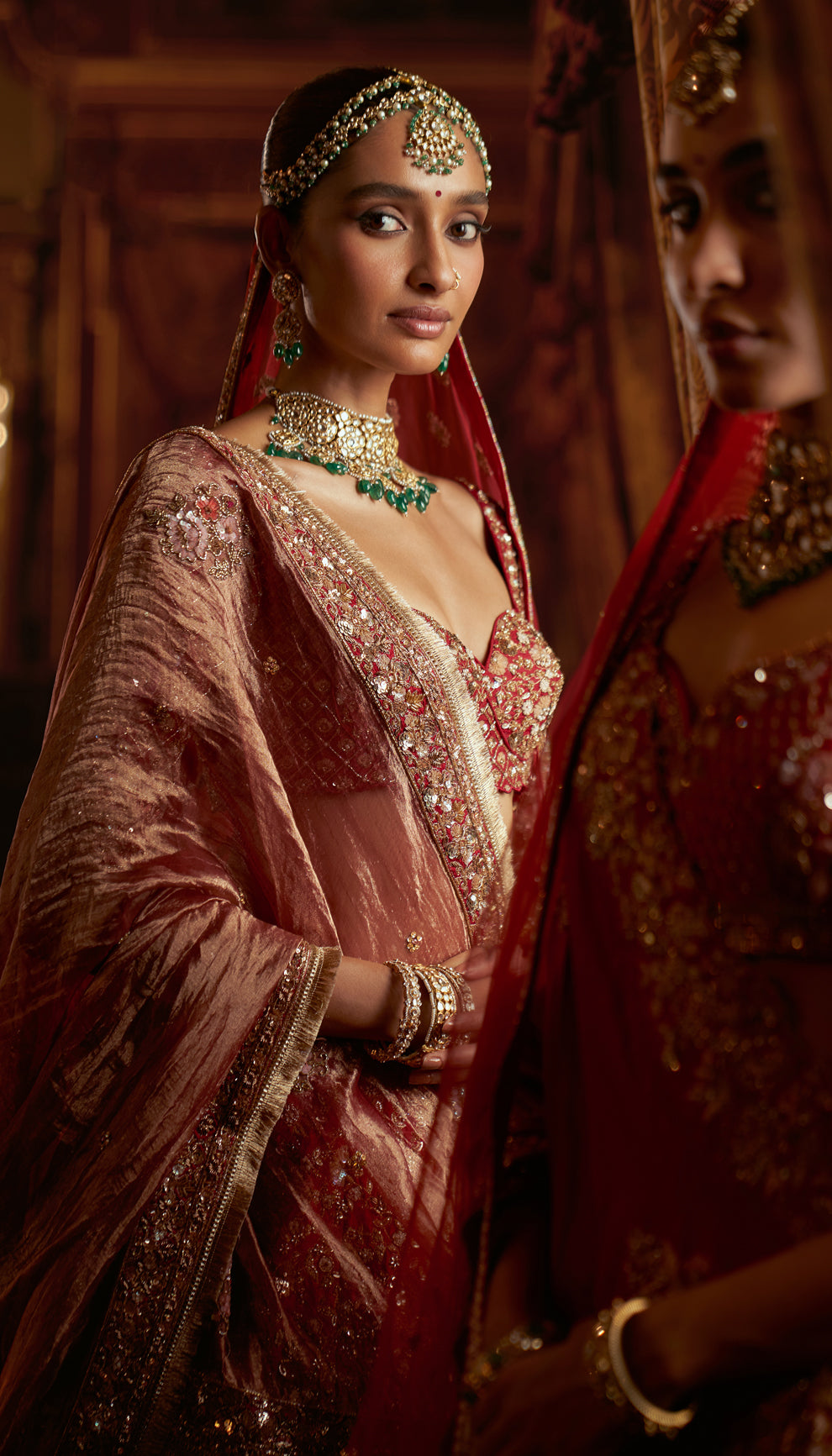 Red Raw Silk Bouquet Lehenga