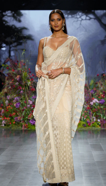 Almond Beige Tulle Saree