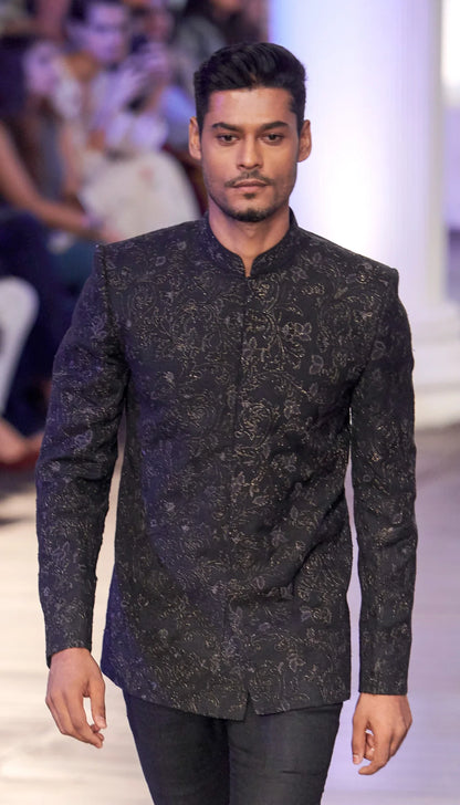 Black Matka Silk Cocktail Bandhgala