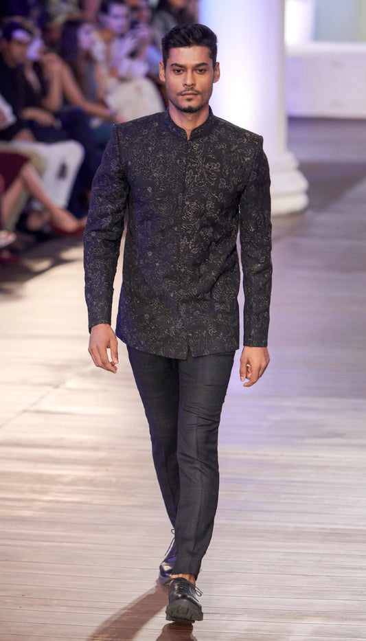Black Matka Silk Cocktail Bandhgala