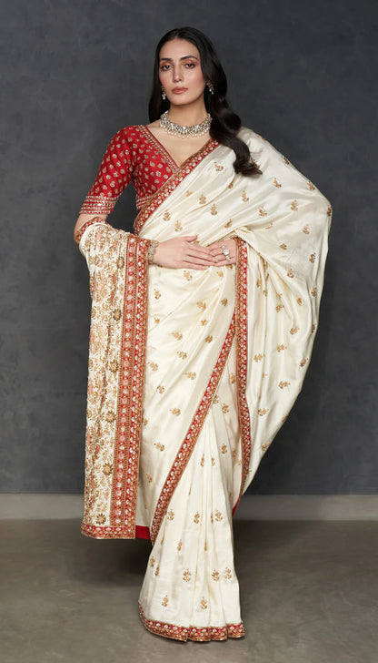 Ivory Dupion Silk Saree