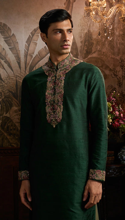 Green Raw Silk Kurta